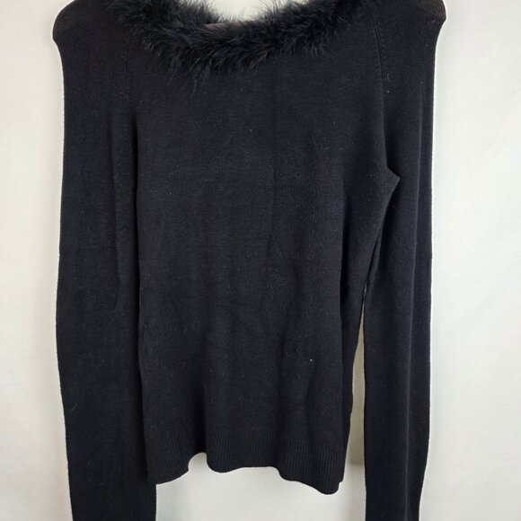 BCBGMAXAZRIA Womens Sweater Size Small Black Faux Fur Collar Long Sleeve Top - Picture 7 of 14